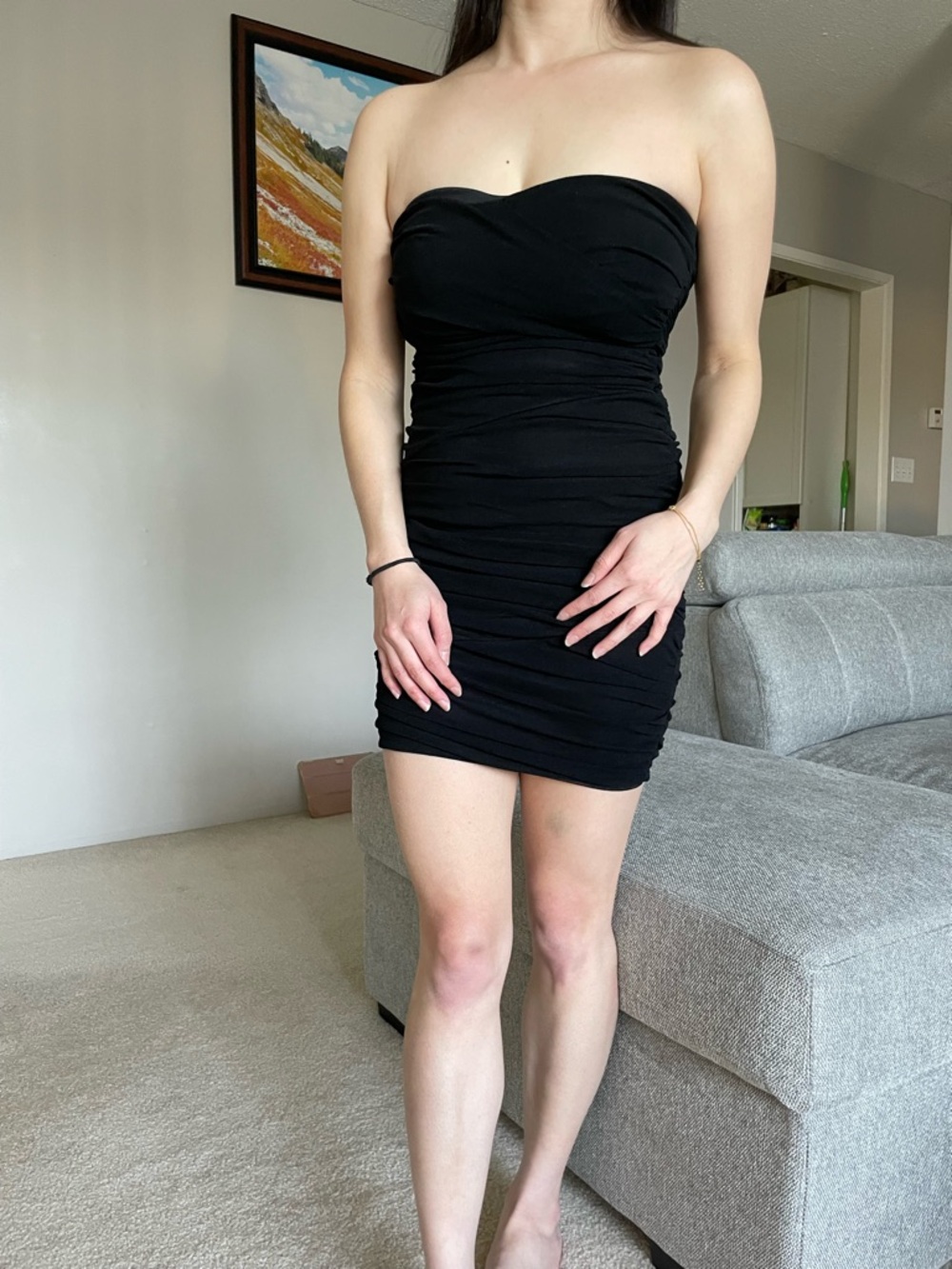 Strapless Ruched Bodycon Dress - Black